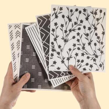 Imagem de Ptwola 5 Panos de Prato de Cozinha Sueca, Fibra de Madeira, Reutilizáveis, Ecológicos, Sem Odor, Absorventes, Geométricos, Laváveis, Preto