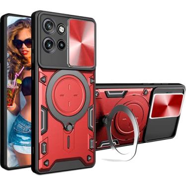 Imagem de Ephoou Capa protetora para Motorola Edge 50 Neo 5G de 6,4 polegadas com suporte de anel magnético, capa resistente à prova de choque de grau militar resistente com capa de lente de câmera deslizante