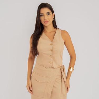 Imagem de Colete susie com botões jeans feminino - Susie Modas, Bege, M