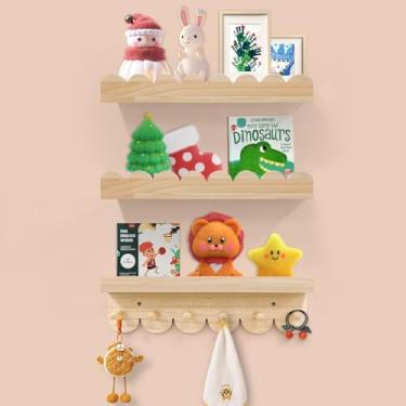 Imagem de Varbonia Prateleiras recortadas flutuantes para berçário - Estante de berçário de 40,6 cm para parede, conjunto de 3, prateleiras flutuantes para livros de parede Montessori, conjunto de armazenamento