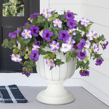 Imagem de Ammyoo Plantas artificiais de flores falsas para decoração ao ar livre, 2 peças, flor de seda de petúnias sintéticas, resistente a UV, não desbota para casa, exterior, jardim, varanda, quintal