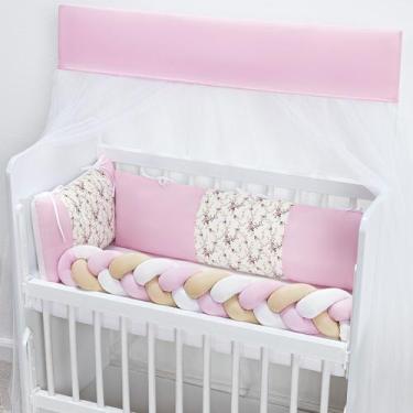Imagem de Mini Berço Conjunto Protetor Lateral Trança Menina Nuvem Lua Rosa 6 pe