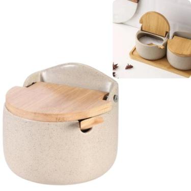 Imagem de Lançamento 2025 Saleiro Porcelana Tampa e Colher Bambu Original Modern