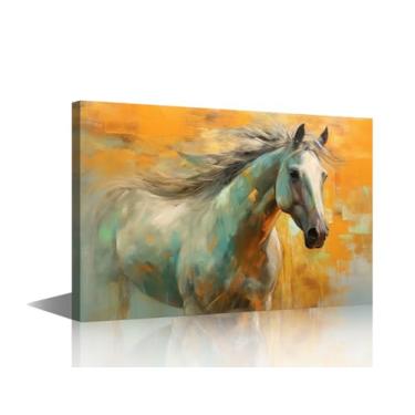 Imagem de Arte de parede em tela para escritório verde cavalo cinza impressão de parede decoração de parede adequada para sala de conferências de hotel decoração de parede de estudo de casa 1 painel moderno