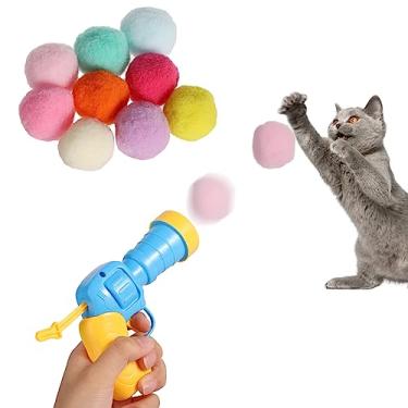 Imagem de TOYMIS Brinquedos interativos para gatos, lançador de brinquedos para gatos com 100 bolas macias de pompom para gatos, brinquedos engraçados para gatos em ambientes internos, brinquedos de gatinhos