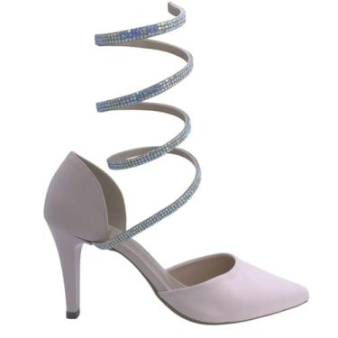 Imagem de Scarpin Aberto Feminino Strass Espiral Salto Alto 8cm Fino 146 (Nude, BR, Adulto, Numérico, 37)
