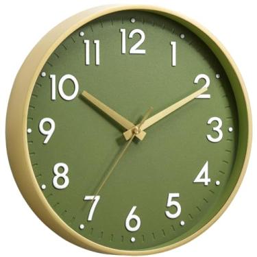 Imagem de cicininc Relógio de parede verde silencioso operado por bateria 20 cm - relógio analógico moderno sem tique-taque decorativo para cozinha, escritório, banheiro, quarto (ouro)