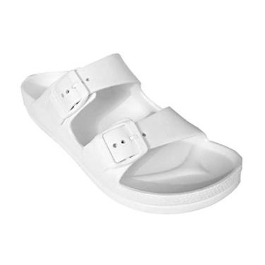 Imagem de H2K Sandálias femininas leves e confortáveis, macias, ajustáveis, com fivela dupla, rasteirinhas, White White, 8