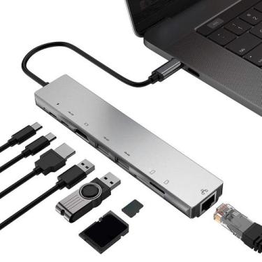 Imagem de Hub Tipo-C 8 em 1 - HDMI, USB 3.0, RJ45 Gigabit, PD, Leitor de Cartão 