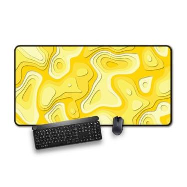 Imagem de Mouse grande para jogos e tapete de mesa com padrão abstrato, tapete de mesa de tamanho estendido, superfície antiderrapante (amarelo, 78,7 x 39,4 cm)