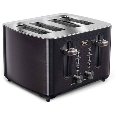 Imagem de Torradeira de 4 Fatias com 6 Níveis de Tostagem, Aço Inoxidável, 110v, CRUX 14807, Preto
