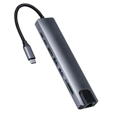 Imagem de Adaptador USB C 8 em 1, saída HDMI 4K @ 30Hz, hub tipo C, conversor USB C de carregamento rápido com porta Ethernet, leitor de cartão SD/TF, estação de ancoragem tipo C compatível com laptops, mouse