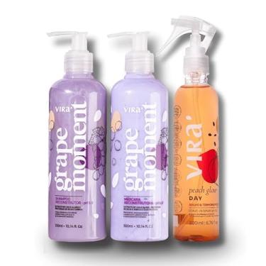Imagem de Grape Moment Kit Reconstrutor Capilar, Shampoo e Máscara 300ml, Fórmula 6 em 1 para Cabelos Danificados, Reduz Quebra em 55% - Virá Cosméticos