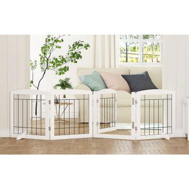 Imagem de Portão para cães pawland Independente com porta de passagem, 80 cm, branco