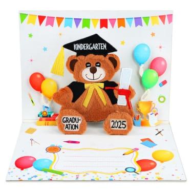 Imagem de D4DREAM Presentes de formatura de jardim de infância para crianças - Melhor cartão de formatura de jardim de infância 2025 para filha filho urso de pelúcia macio 3D cartão pop up com envelope branco