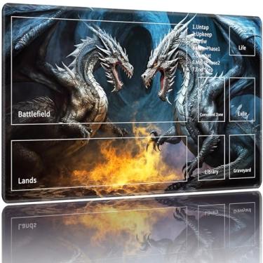 Imagem de ACWDMKH MTG Playmats for Magic The Gathering - 24" x 14" Board Game Card Game Trading Card Game Play Mat with Zones & Storage Bag, Mousepad Desk Mat, White Dragon Fire