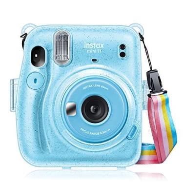 Imagem de Fintie Protective Clear Case para Fujifilm Instax Mini 11 Instant Film Camera - Capa de Cristal Hard Shell com Alça de Ombro Arco-íris Removível, Azul