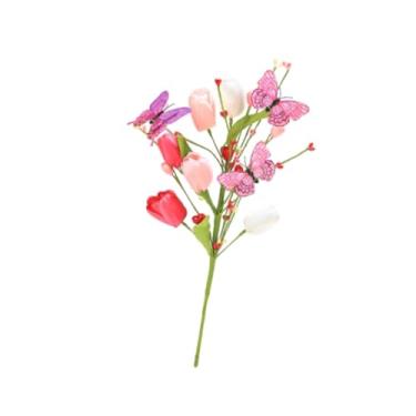 Imagem de Ｂｅｓｇａ Buquê de flores artificiais de tulipas com arranjo de decoração de borboleta floral para o dia dos namorados peça central de festa interna, 1 Peça