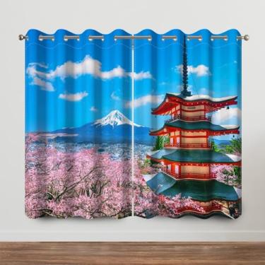 Imagem de Cortinas de janela japonesas Monte Fuji Florescendo Torre de Flores de Cerejeira Rosa Floral Céu Azul Paisagem Primavera Japão Janela Blackout para Quarto Sala de Estar Cozinha 132 x 213 cm, 2 Painéis
