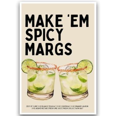 Imagem de Arte de parede de cozinha impressão de coquetel arte de parede moderna bar minimalista imagem de coquetel "BLAME IT ON THE MARGS" Picante Margarita Impressão de coquetel para jantar pub estética