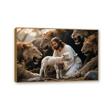 Imagem de Arte de parede em tela de Jesus e Cordeiro, imagens cristãs de Jesus e Cordeiro, Jesus Cristão Rei Leão, impressão de pôster, pintura religiosa, arte de igreja, decoração de parede, imagens 30 x 20 cm