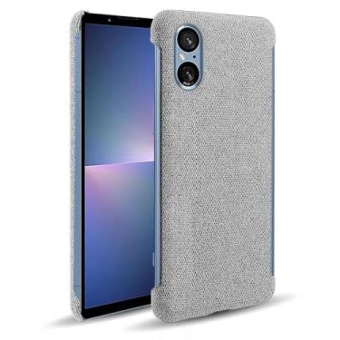 Imagem de Capa para Sony Xperia 5v,Capa desenhada em lona,Case Protetora Ultrafina com Empunhadura Macia,Design em Tecido Antichoque e Antiarranhões-Light gray