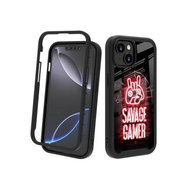Imagem de POCOOA Capa compatível com iPhone 14 / iPhone 13 – Capa protetora robusta para meninos, crianças, homens, camada dupla, à prova de choque, capa de telefone resistente - Savage Gamer 125