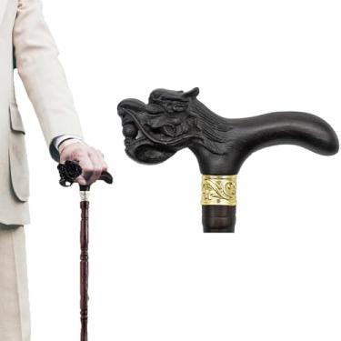 Imagem de DORANMI Bengala de dragão requintada esculpida à mão para homens e mulheres, bengala de madeira wenge natural, suporta bengalas de até 226 kg para idosos, bengala de madeira ergonômica, bengala de