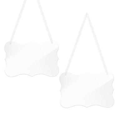 Imagem de AHANDMAKER Placa suspensa de acrílico transparente de 2 peças, etiquetas personalizadas de nomes em branco DIY para cadeiras de casamento elegantes placas com fita de cetim branca para jantares de