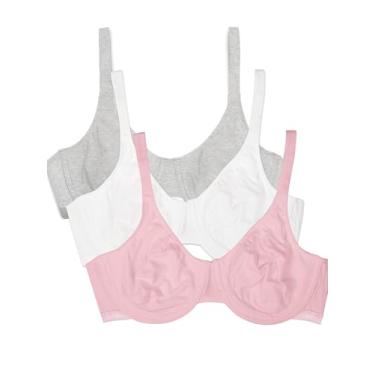 Imagem de Fruit of the Loom Sutiã feminino de algodão elástico extremo confortável, Rosa agridoce/branco/cinza Hthr, 38DD