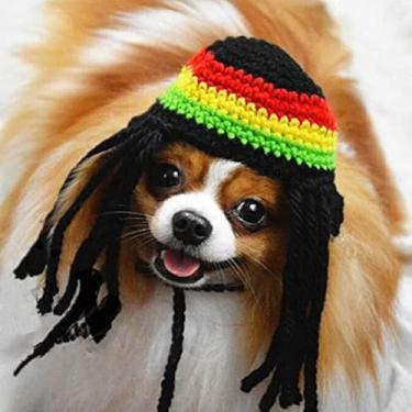 Imagem de Chapéu de malha para cachorro com dreadlocks, chapéu de lã de inverno para cães chapéu de gato legal fantasia de cachorro cosplay chapéu acessórios de festa para natal animal de estimação aniversário feriado