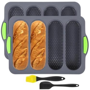 Imagem de Conjunto de 4-2 formas de pão de silicone antiaderentes e forma de pão baguete resistente ao calor com escova de óleo e espátula, molde de torrada de baguete francesa para assadeira de forno, lavável