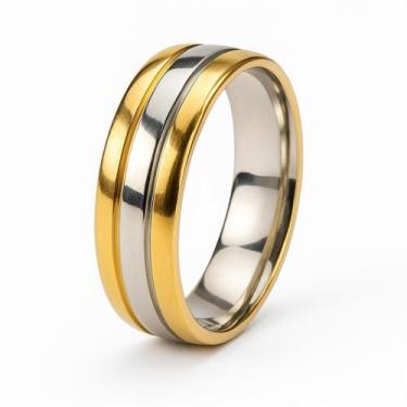Imagem de Aliança Noivado Banhado Ouro 18k 6mm Casal Friso Prata Luxo Anel Casam