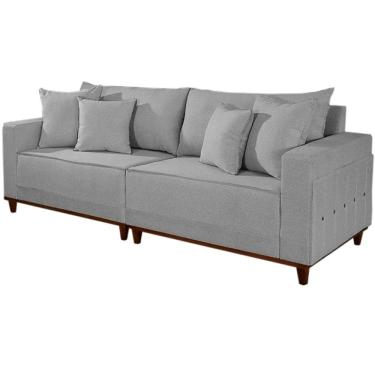 Imagem de Sofá Living Lufer em Linho 4 Lugares com Almofadas Soltas 236cm Cor Cinza
