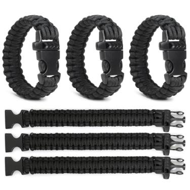 Imagem de Lemubeane Pacote com 3 pulseiras de sobrevivência Paracord 24,6 cm com apito, 9.7'', Nylon
