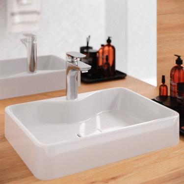 Imagem de Cuba de Apoio para Banheiro/lavabo Cerâmica Quadrada 48 Cm Branco Brilho