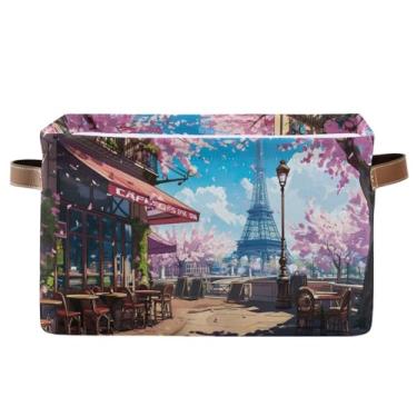 Imagem de Joisal Pacote com 2 caixas grandes da Torre Eiffel de Paris para armazenamento, 35,5 x 25,4 x 20,3 cm, cestas de armazenamento com alças e recipiente de armazenamento