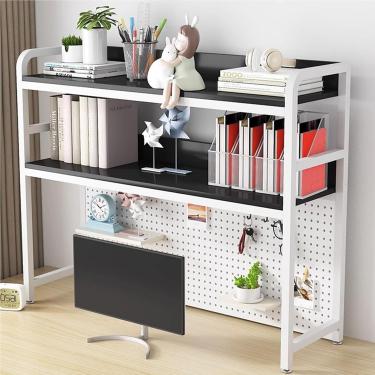 Imagem de 2 Tier Desktop Bookshelf/Bookcase - Rack de estante de estante de mesa, rack de desktop de computadores de várias camadas, rack de armazenamento multifuncional de desktop, rack de exibição d