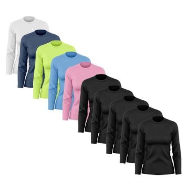 Imagem de Kit 10 Camisas Feminina Manga Longa Proteção Uv Dry Fit - Brás e Cia, 
