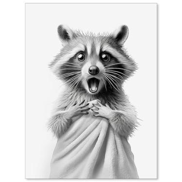 Imagem de Pôster engraçado de arte de parede de banheiro, guaxinim, humor de banheiro, impressão de arte de animal de banho, arte de parede de banheiro, decoração de arte de banheiro infantil, roupão de banho