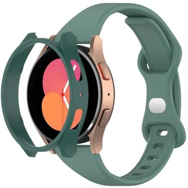 Imagem de QHBAMD Pulseira de relógio compatível com Samsung Galaxy Watch 6 de 40 mm e 44 mm, pulseira esportiva de silicone fino, impermeável, macia, ajustável, capa protetora de policarbonato (verde agulha, 40