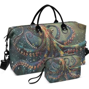 Imagem de Conjunto de 2 bolsas femininas de higiene pessoal Starry Wolf Space Travel Duffle, conjunto de bagagem feminina moderna para hospital, Polvo Marine Dream, Clássico
