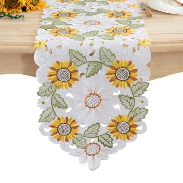 Imagem de Joyfol Day Caminho De Mesa Girassol Day, Floral Bordado Com Recorte, Cachecol Para Cômoda E Decoração Casa, Cozinha Jantar, Primavera/Verão (14 X 86")