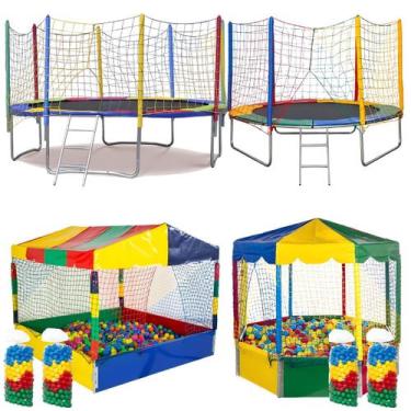 Imagem de Kit Completo de Diversão Cama Elástica 3,05m Cama Elástica 2,44m Pisci