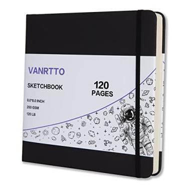 Imagem de Caderno de esboço quadrado de capa dura, 54 kg/200 g/m², papel de desenho grosso para caneta, lápis aquarela, mídia mista, caderno de desenho premium, diário de arte, 60 folhas/120 páginas, bloco de desenho de 20 x 20 cm