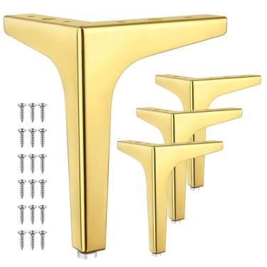 Imagem de Eumtenr 4 peças de pernas de móveis de metal de 17,8 cm, pernas de sofá de estilo moderno, pés triangulares dourados polidos de metal para armário de mesa, sofá, poltrona, cadeira faça você mesmo, pés