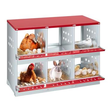 Imagem de Caixa de nidificação de frango, caixa de assentamento de 6 compartimentos, coleção fácil de ovos, grandes orifícios ventilados, equipamento de galinheiro com orifícios ventilados, caixas de