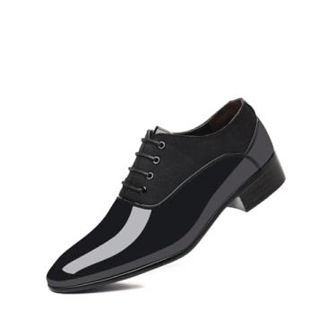 Imagem de Sapato social masculino vintage alto brilho couro envernizado Oxford terno smoking sapatos formais formatura casamentos, Preto, 39