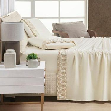 Imagem de Jogo De Lençol Queen Supreme Percal 400 Fios Acetinado 4 Peças - Vanil