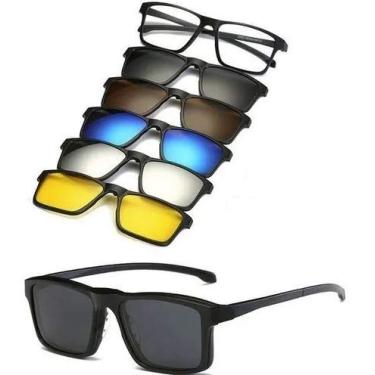 Imagem de Armação de Óculos + 5 Lentes Clip On de Sol e Noturna Polarizadas (Preto)
